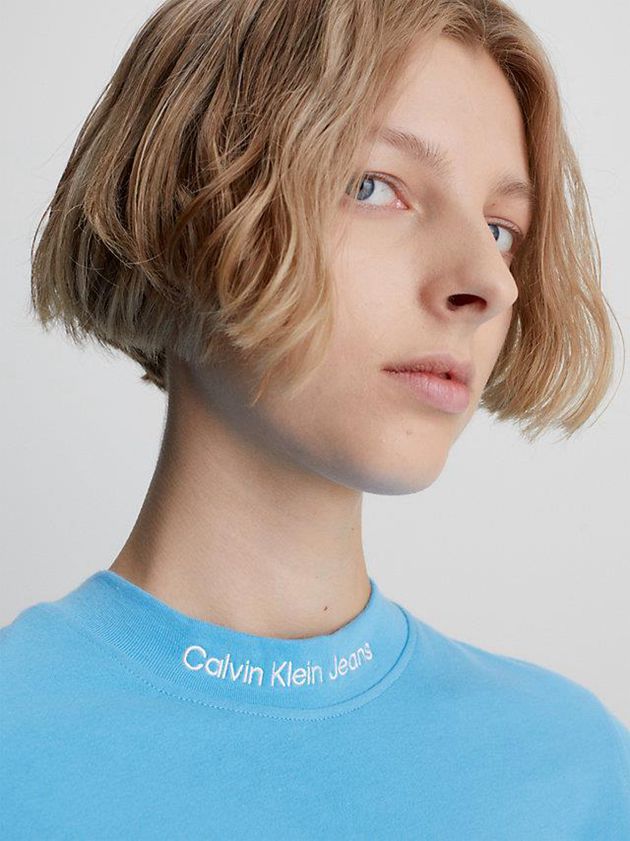 Blue Calvin Klein Logo Collar Women T-Shirt | HZYR-21067