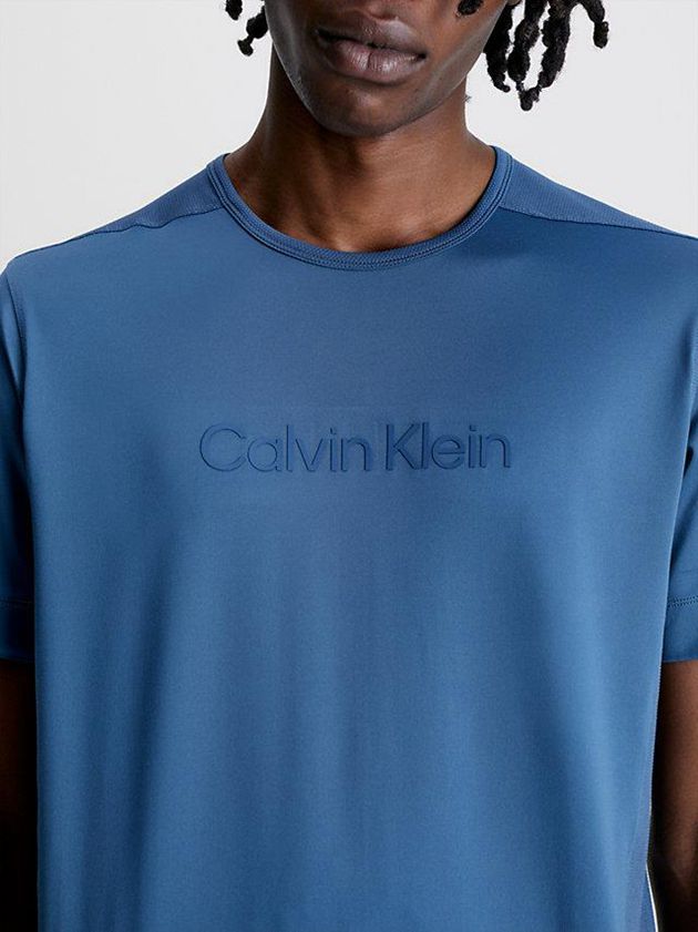 Blue Calvin Klein Logo Gym Men T-Shirt | MOTP-49810
