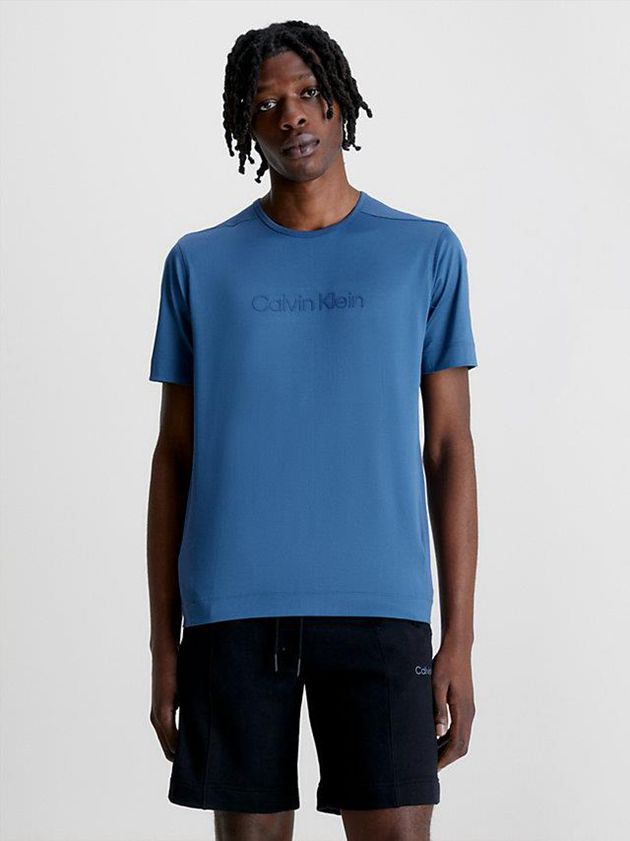 Blue Calvin Klein Logo Gym Men T-Shirt | MOTP-49810