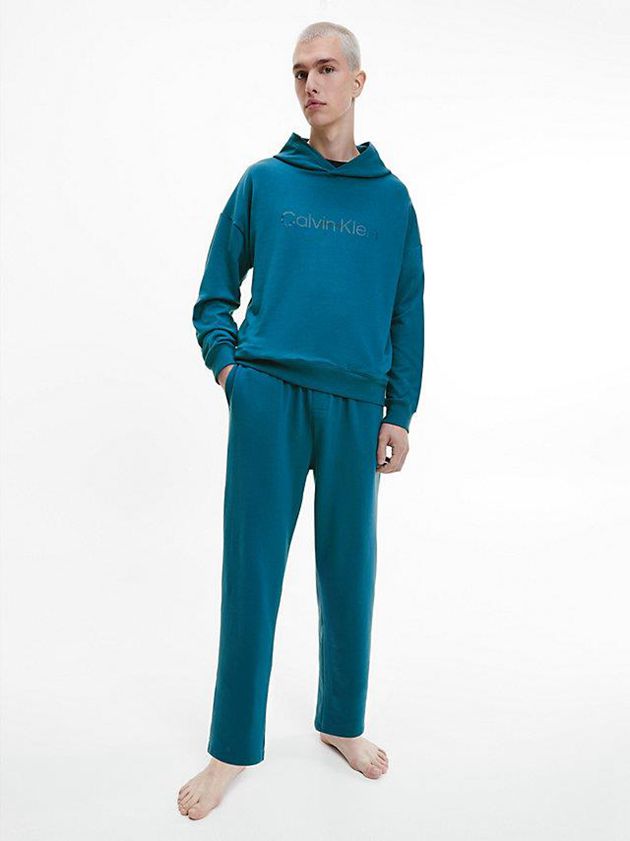 Blue Calvin Klein Lounge - Embossed Icon Men Hoodie | THJO-50694