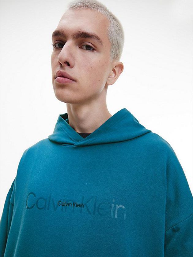 Blue Calvin Klein Lounge - Embossed Icon Men Hoodie | THJO-50694