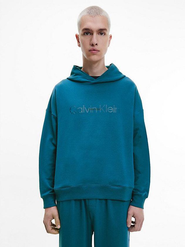 Blue Calvin Klein Lounge - Embossed Icon Men Hoodie | THJO-50694
