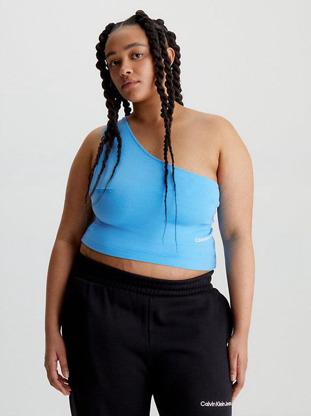 Blue Calvin Klein Milano Jersey One-Shoulder Women Top | JVZF-17432