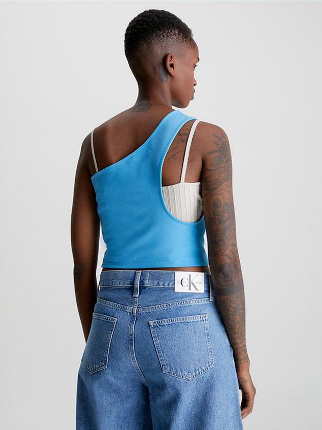 Blue Calvin Klein Milano Jersey One-Shoulder Women Top | JVZF-17432