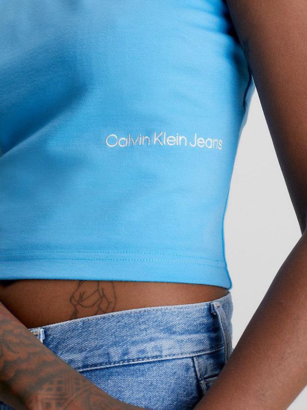 Blue Calvin Klein Milano Jersey One-Shoulder Women Top | JVZF-17432