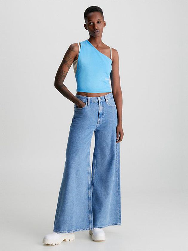 Blue Calvin Klein Milano Jersey One-Shoulder Women Top | JVZF-17432