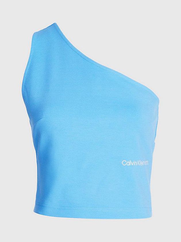 Blue Calvin Klein Milano Jersey One-Shoulder Women Top | JVZF-17432