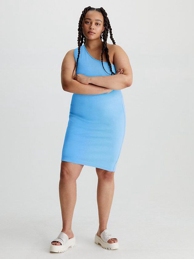 Blue Calvin Klein Milano Jersey One-Shoulder Women Dress | YHID-23187
