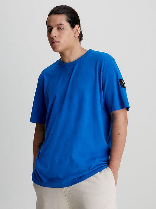 Blue Calvin Klein Monogram Badge Men T-Shirt | LPXF-69780