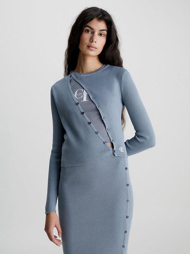 Blue Calvin Klein Organic Cotton Asymmetric Cardigan Women Sweater | AKQV-82349