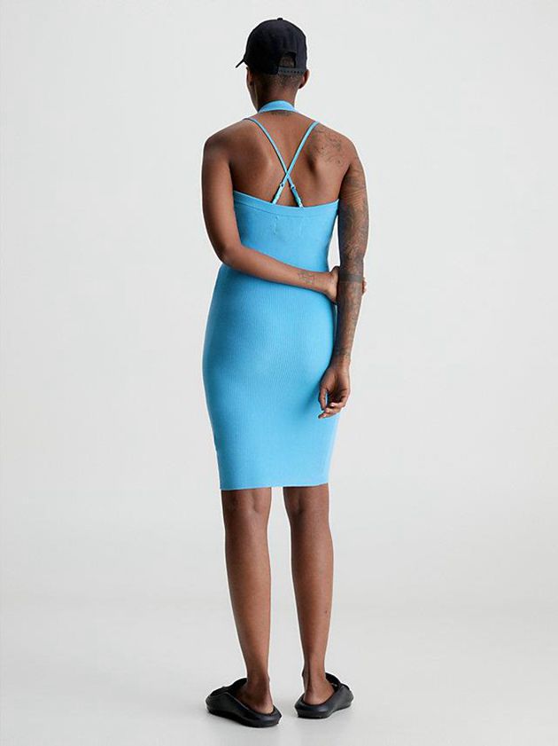 Blue Calvin Klein Organic Cotton Halter Neck Women Dress | IPEF-39248