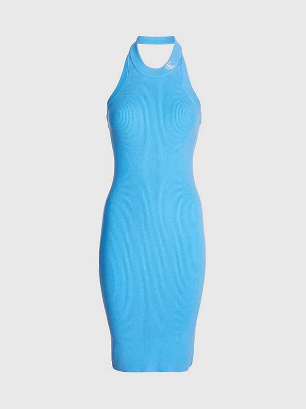 Blue Calvin Klein Organic Cotton Halter Neck Women Dress | IPEF-39248