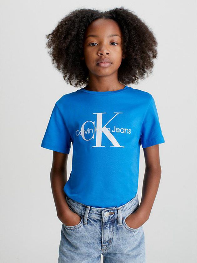 Blue Calvin Klein Organic Cotton Logo Girls's T-Shirt | VNWO-72591