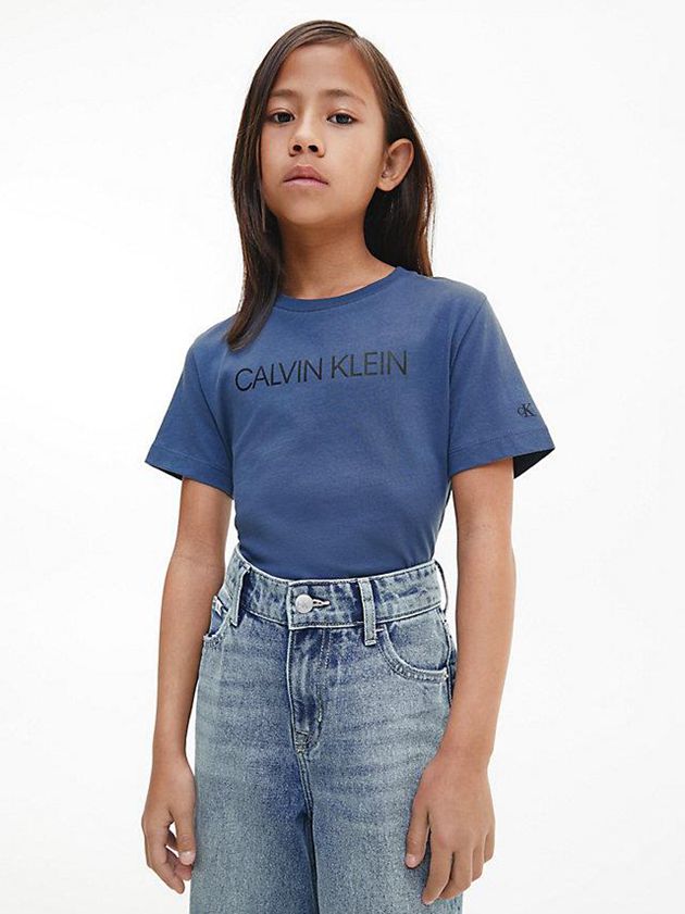 Blue Calvin Klein Organic Cotton Logo Girls's T-Shirt | OEHB-08962