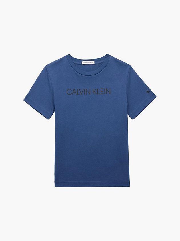 Blue Calvin Klein Organic Cotton Logo Girls's T-Shirt | OEHB-08962