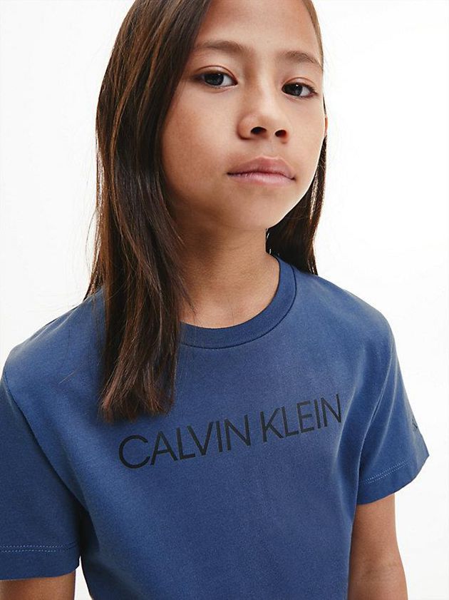 Blue Calvin Klein Organic Cotton Logo Girls's T-Shirt | OEHB-08962