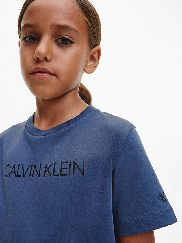 Blue Calvin Klein Organic Cotton Logo Girls's T-Shirt | OEHB-08962