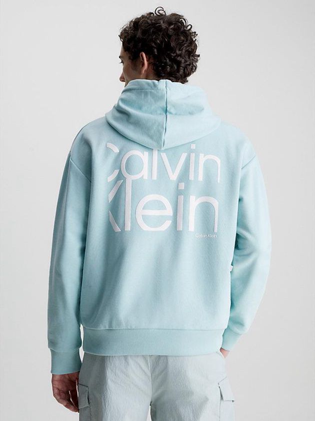 Blue Calvin Klein Organic Cotton Logo Men Hoodie | HMYZ-29531