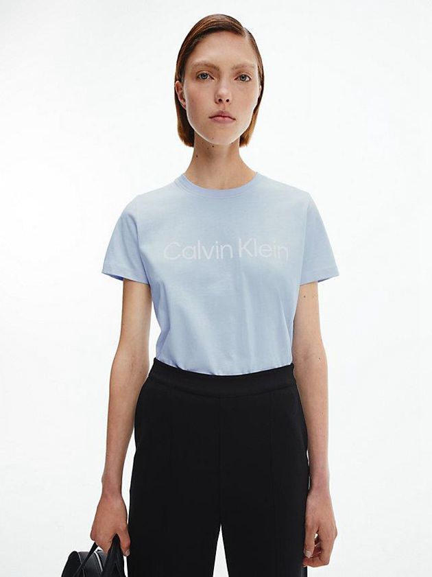 Blue Calvin Klein Organic Cotton Logo Women T-Shirt | MUQS-91067