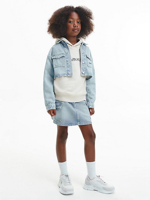 Blue Calvin Klein Oversized Cropped Denim Girls's Jacket | EYJA-23158
