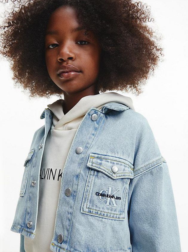 Blue Calvin Klein Oversized Cropped Denim Girls's Jacket | EYJA-23158