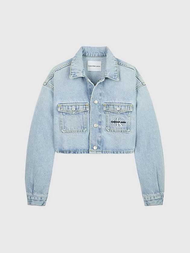 Blue Calvin Klein Oversized Cropped Denim Girls's Jacket | EYJA-23158