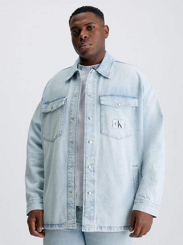 Blue Calvin Klein Oversized Denim Shirt Men Jacket | YHWX-31048