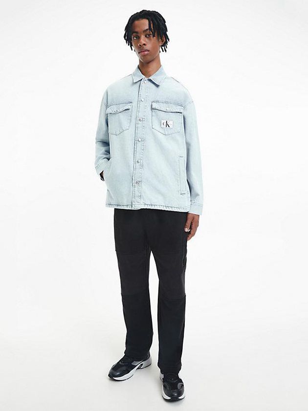 Blue Calvin Klein Oversized Denim Shirt Men Jacket | YHWX-31048