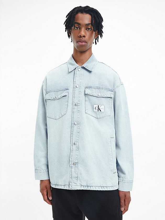 Blue Calvin Klein Oversized Denim Shirt Men Jacket | YHWX-31048