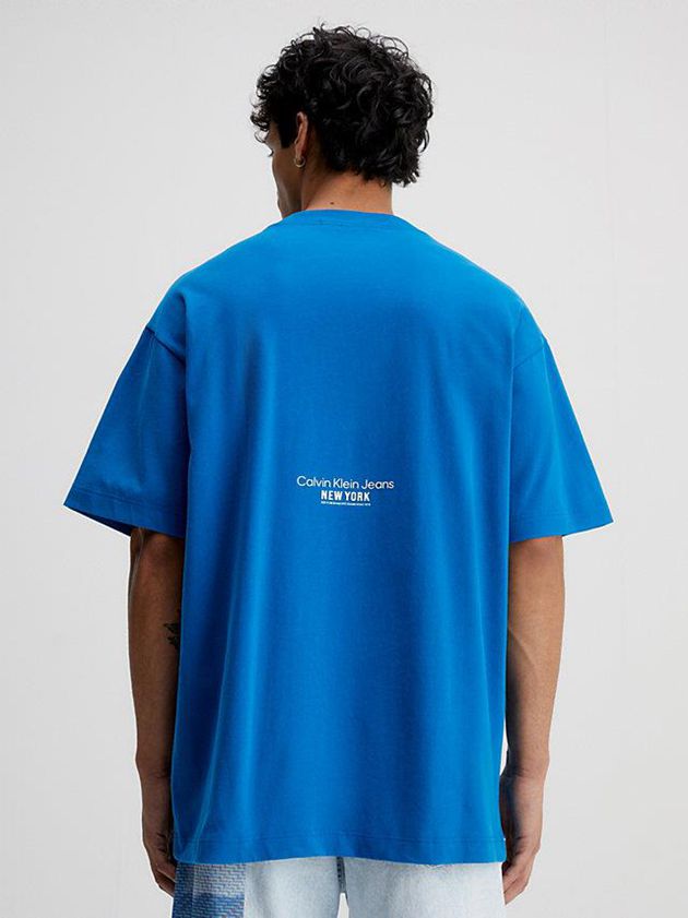 Blue Calvin Klein Oversized Embroidered Men T-Shirt | LTYM-87132