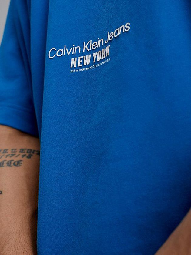 Blue Calvin Klein Oversized Embroidered Men T-Shirt | LTYM-87132