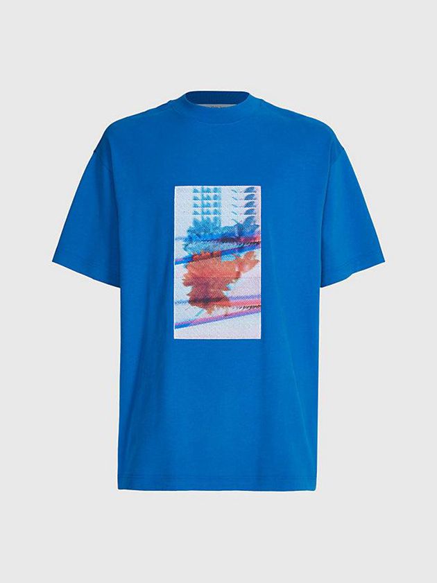 Blue Calvin Klein Oversized Embroidered Men T-Shirt | LTYM-87132