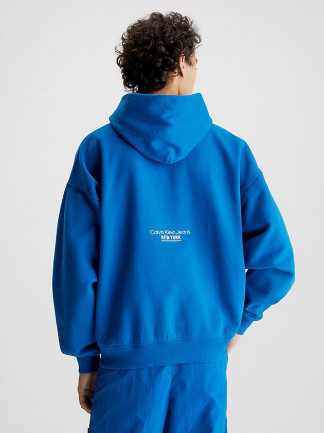 Blue Calvin Klein Oversized Embroidered Men Hoodie | WGVQ-93162