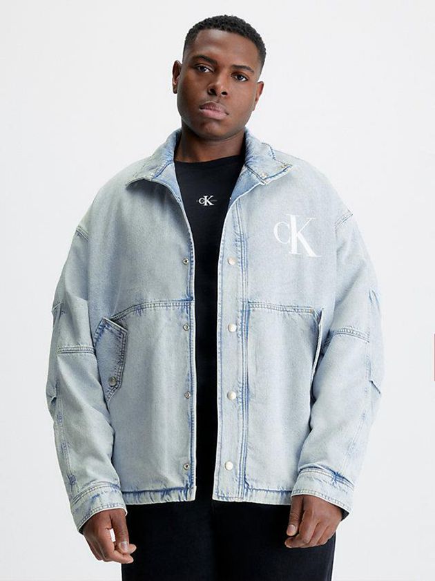 Blue Calvin Klein Oversized Padded Denim Men Jacket | IGHZ-72956
