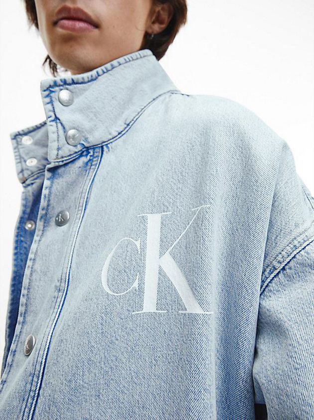 Blue Calvin Klein Oversized Padded Denim Men Jacket | IGHZ-72956