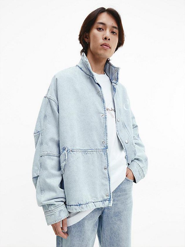 Blue Calvin Klein Oversized Padded Denim Men Jacket | IGHZ-72956