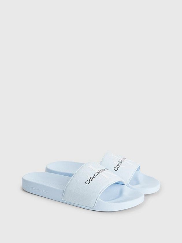 Blue Calvin Klein Recycled Canvas Sliders Women Slippers | QVBL-49680
