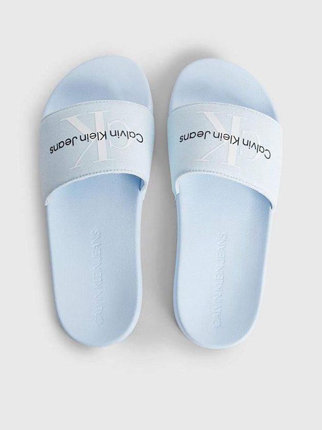 Blue Calvin Klein Recycled Canvas Sliders Women Slippers | QVBL-49680