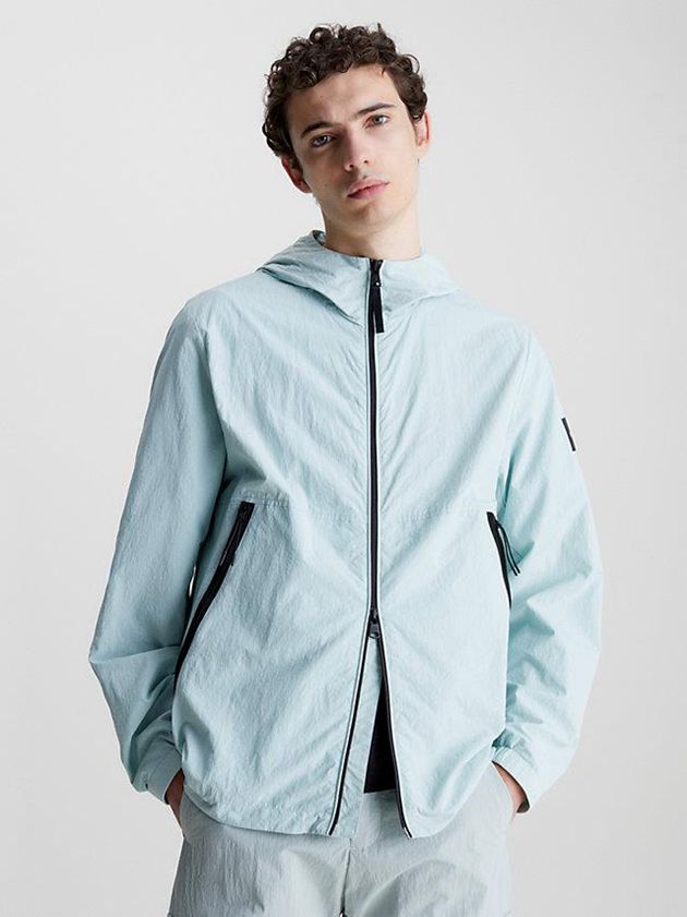 Blue Calvin Klein Recycled Nylon Hooded Men Jacket | GTHK-39182