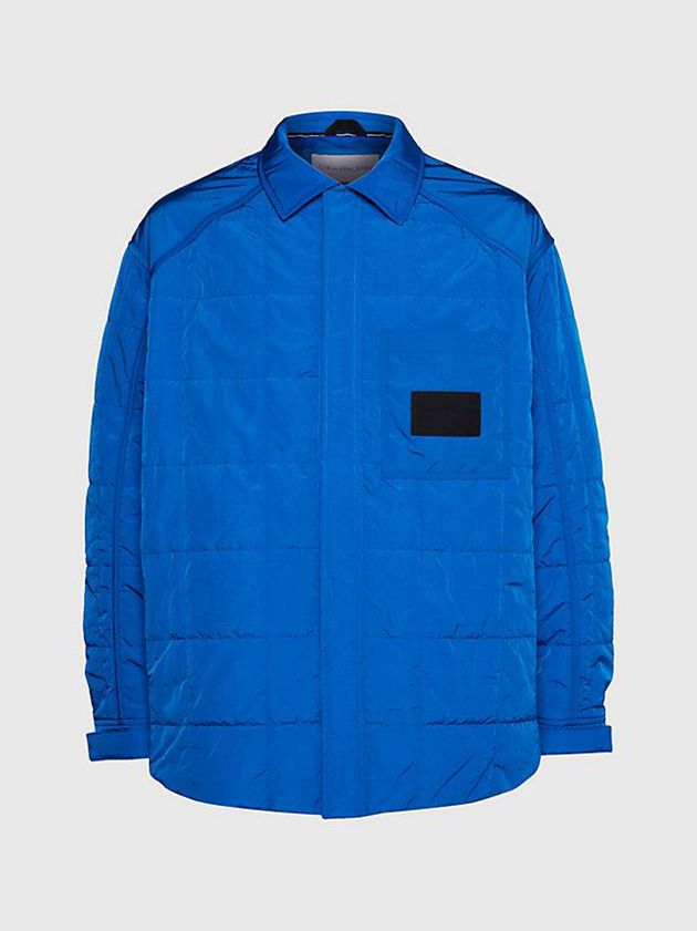 Blue Calvin Klein Recycled Nylon Padded Shirt Men Jacket | ICYD-07619