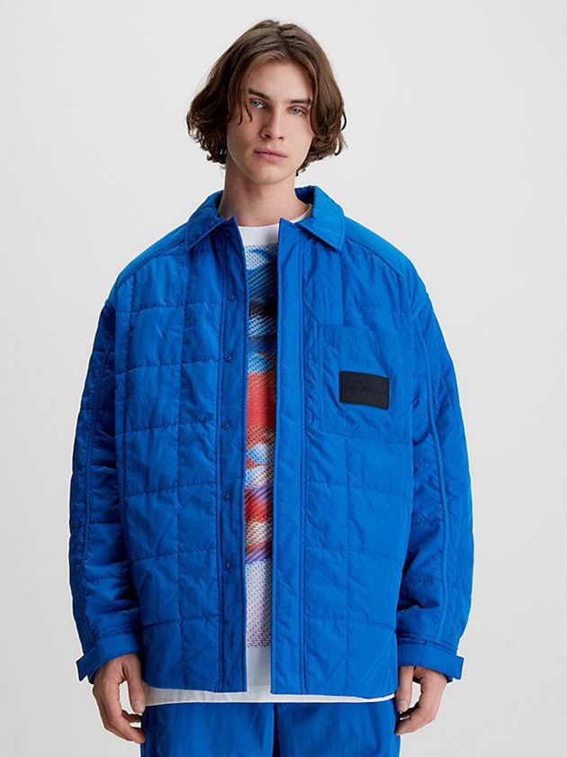 Blue Calvin Klein Recycled Nylon Padded Shirt Men Jacket | ICYD-07619