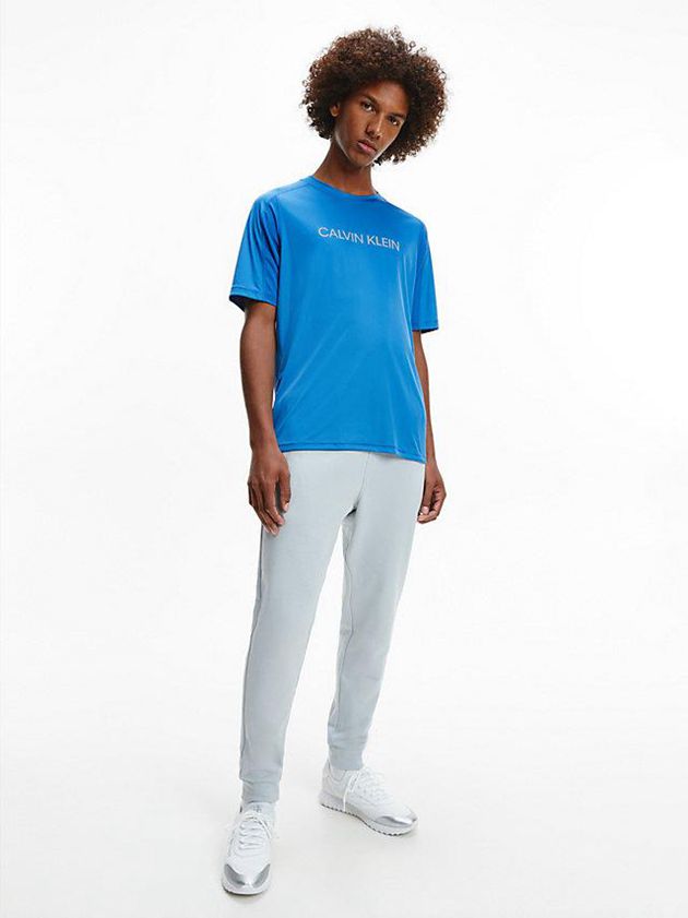 Blue Calvin Klein Recycled Polyester Logo Gym Men T-Shirt | BCER-49280
