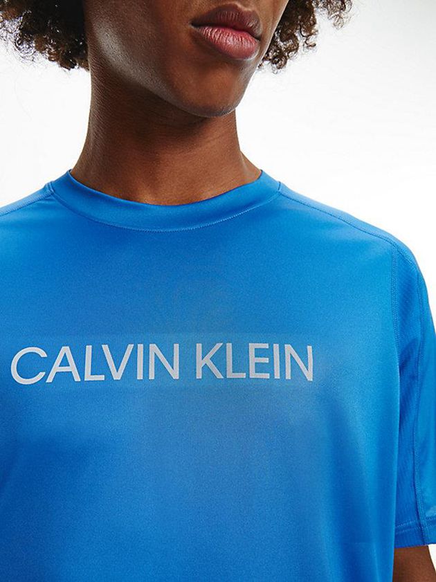 Blue Calvin Klein Recycled Polyester Logo Gym Men T-Shirt | BCER-49280