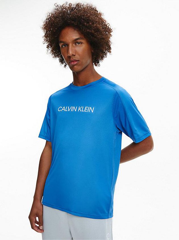 Blue Calvin Klein Recycled Polyester Logo Gym Men T-Shirt | BCER-49280