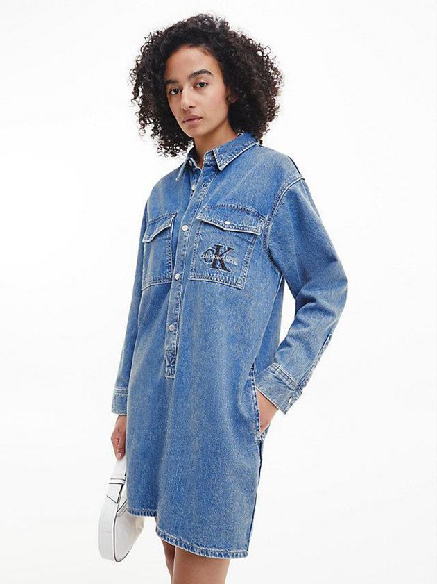 Blue Calvin Klein Relaxed Denim Shirt Women Dress | PHDS-46298