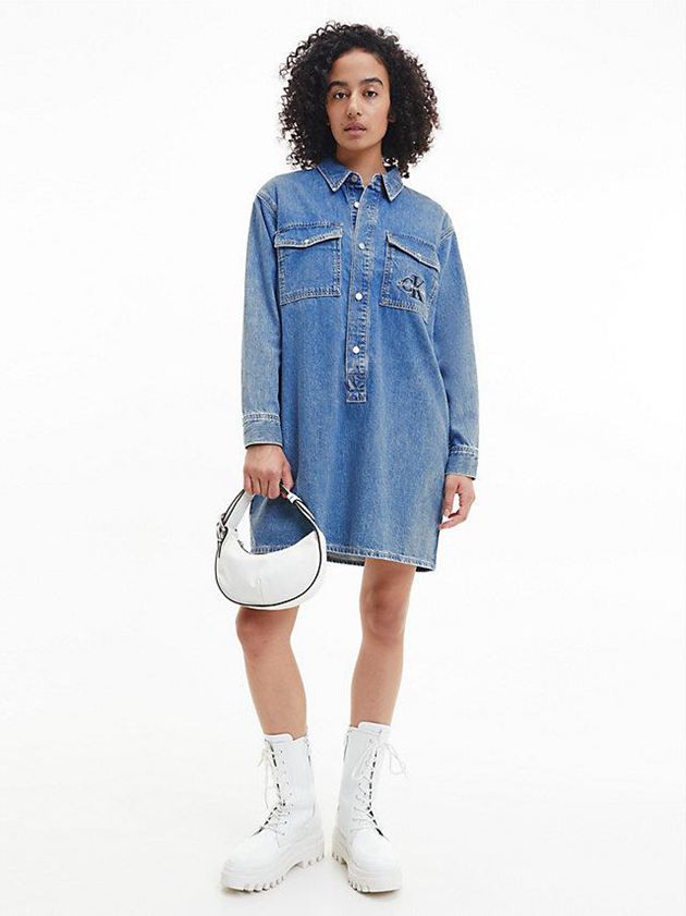 Blue Calvin Klein Relaxed Denim Shirt Women Dress | PHDS-46298