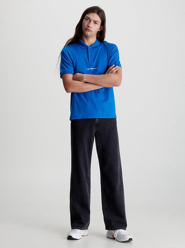 Blue Calvin Klein Relaxed Logo Men Polo Shirt | SROD-84073