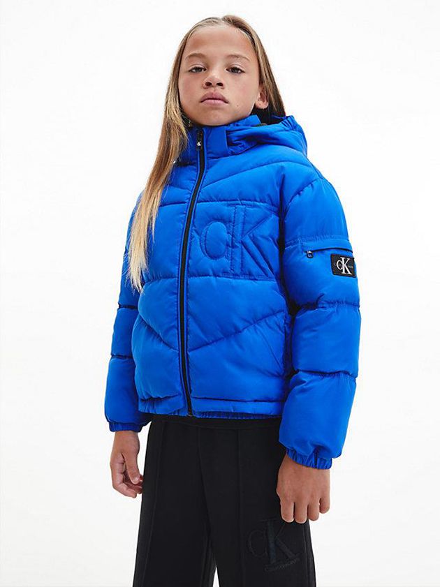 Blue Calvin Klein Relaxed Logo Puffer Boys's Jacket | HNQU-06713