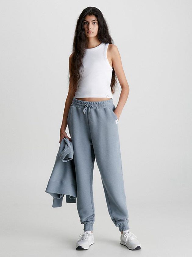 Blue Calvin Klein Relaxed Ribbed Ottoman Women Joggers | PYZJ-76481