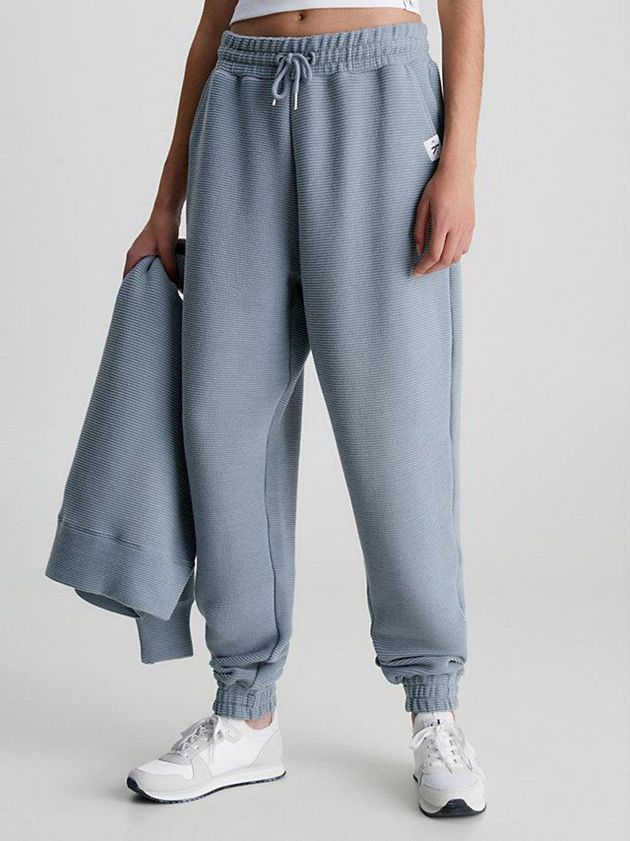 Blue Calvin Klein Relaxed Ribbed Ottoman Women Joggers | PYZJ-76481